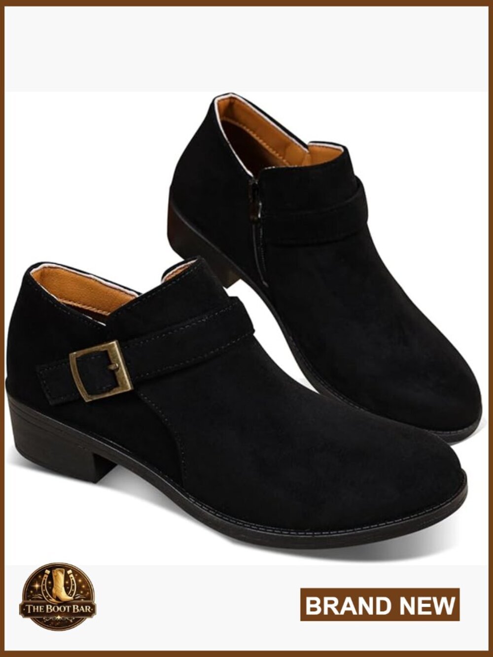 Suede Ankle Boots, Low Block Heel, Western Style, Faux Fur Lining, Comfortable